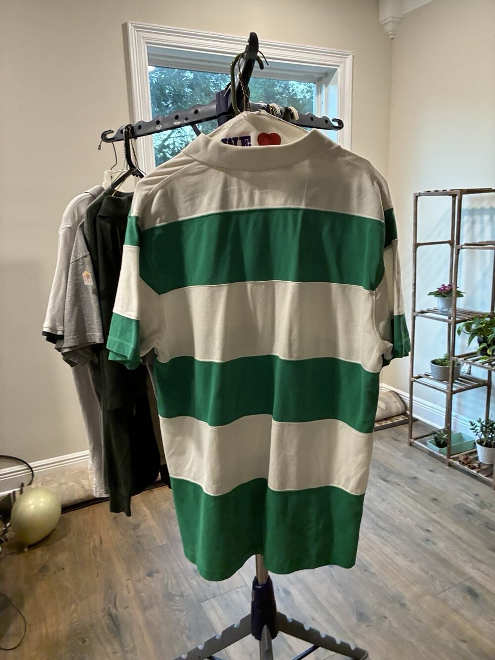 Vintage Pole Shirt with White and Green Strips Size L